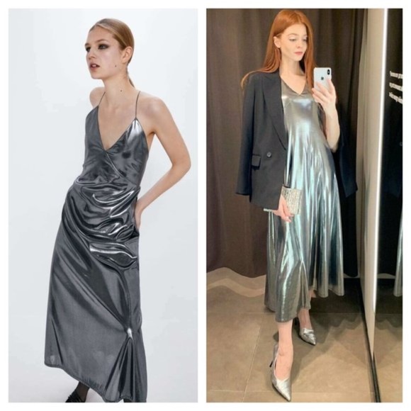 Zara Metallic Slip Spaghetti Straps Dress NWT - Picture 7 of 11